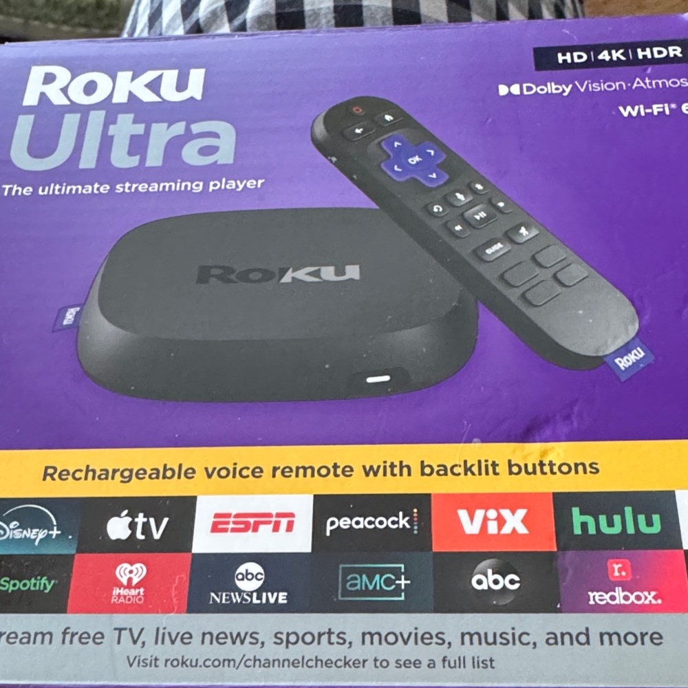 Roku Ultra Streaming Player Black with Purple Packaging. Never used. Model 4850X
